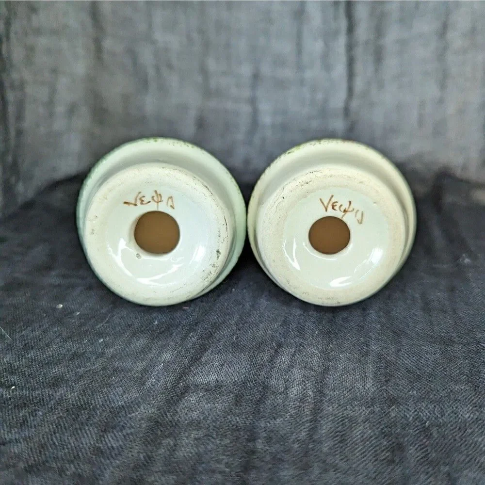 Vintage Bamboo Salt And Pepper Shakers Set Ceramic Hand Painted